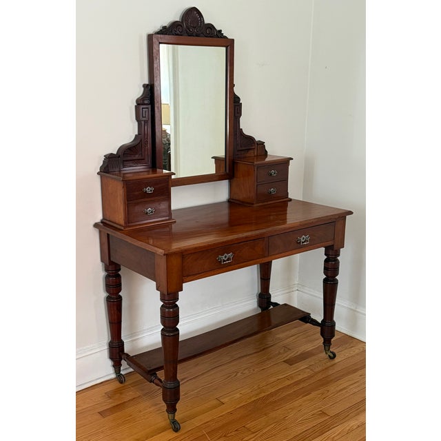 Antique American Vanity Dressing Table Desk With Mirror For Sale - Image 18 of 18