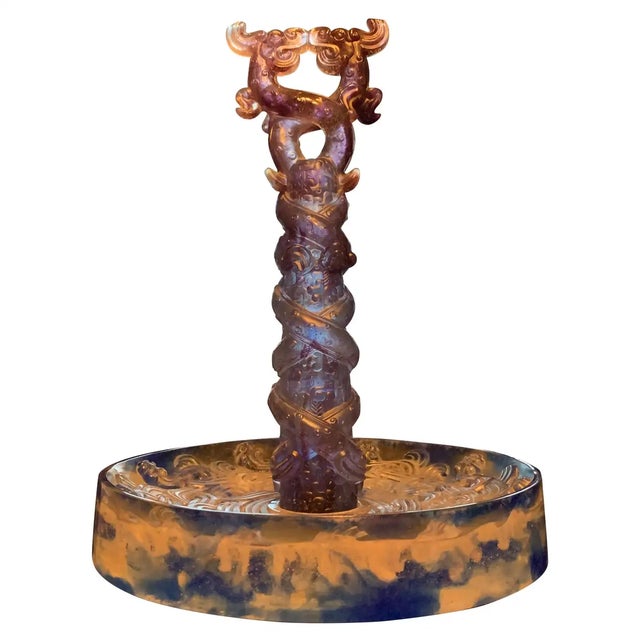 Liuli Fine Art Chinese Glass Sculpture “Holding Up Heaven” Blue and Purple For Sale - Image 13 of 13