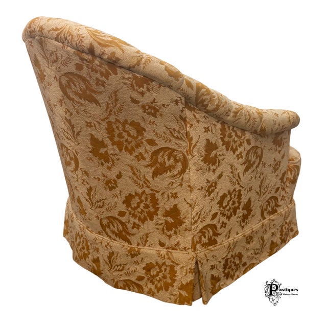 Wood Vintage Mid Century Style Tufted Printed Upholstered Barrel Back Chairs - Pair For Sale - Image 7 of 12