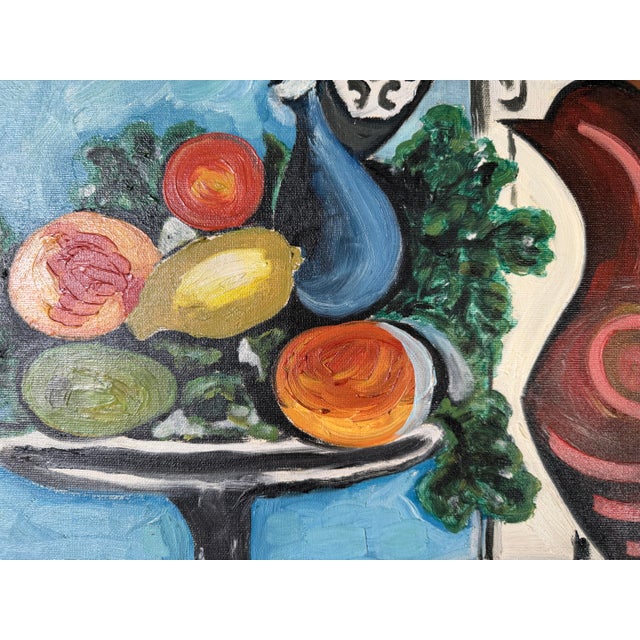 1970s Vintage Pablo Picasso “Compote Dish and Pitcher by Window” 1937 Reproduction Oil on Canvas Painting, Unframed For Sale - Image 5 of 12