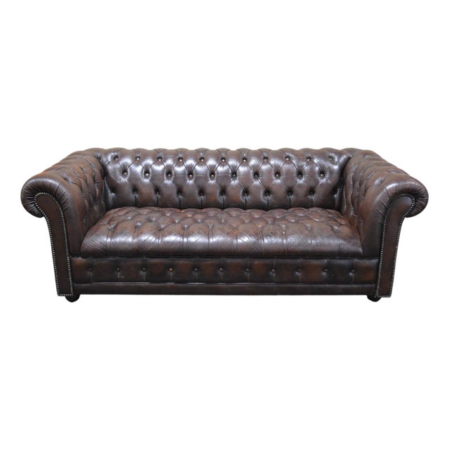 Vintage Chesterfield Tufted Leather Sofa For Sale