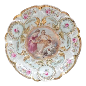 Late 20th Century RS Pussia Porcelain Bowl With Handpainted Women and Cherub