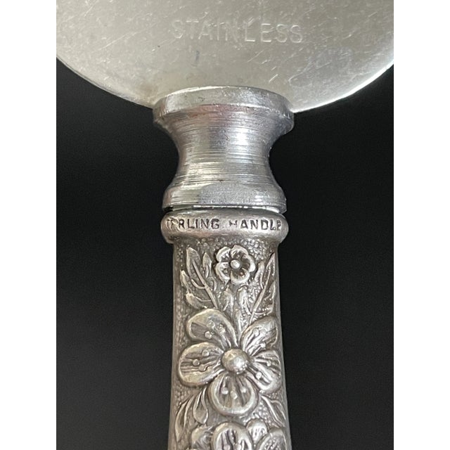 1930s Antique Rose Repoussé Silver Cheese Server For Sale - Image 5 of 6