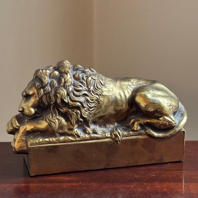 Neoclassical Lion in Repose Sculpture After Antonio Canova For Sale - Image 13 of 14