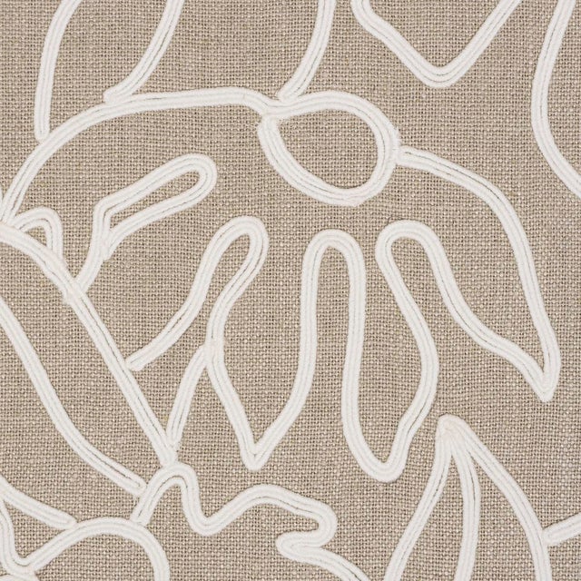 Contemporary Schumacher Lola Embroidery Fabric In Flax For Sale - Image 3 of 5