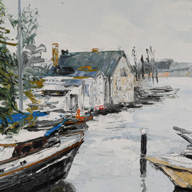 Framed Signed Renée Théobald "Bateaux en Holland" Oil on Canvas For Sale - Image 4 of 13