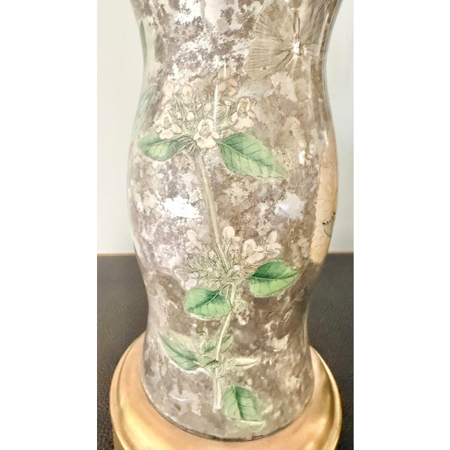 Vintage Botanical Reverse-Decoupage Glass Table Lamp With Pierced Brass Base For Sale - Image 10 of 12