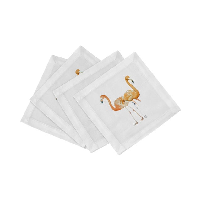 Flamingos in the Mirror Granada Cotton Sateen Cocktail Napkins, Set of 4 For Sale In Miami - Image 6 of 6