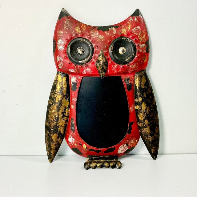 1980s Vintage Boho Chic Italian Tole Owl Wall Chalkboard For Sale - Image 4 of 6