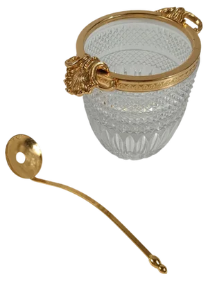 Vintage Rococo Style Ice Bucket in Cut Crystal with Gilded Metal Shells, 1970s, Set of 2