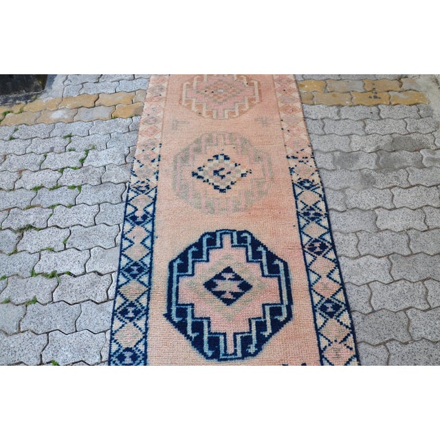 Pink Vintage Hand Knotted Bohemian Runner For Sale - Image 8 of 11