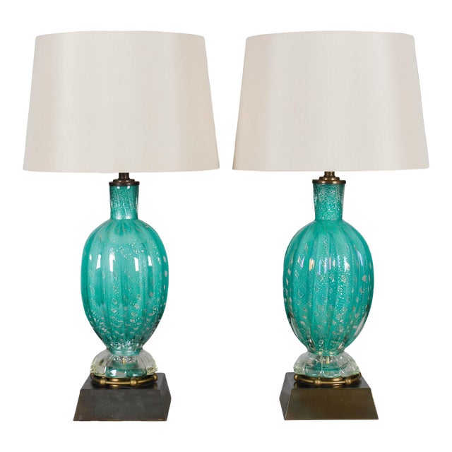 Murano Glass Mid Century Lamps, a Pair For Sale