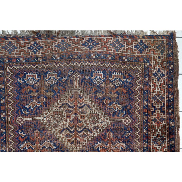 1880s, Antique Persian Khamseh Handmade Rug 3.6' X 4.8' For Sale - Image 9 of 13
