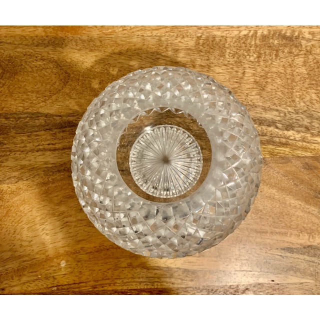 Vintage Modern Hand Cut Round Clear Crystal Vase Rose Bowl For Sale - Image 4 of 7