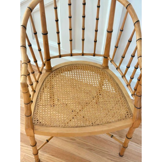 1960s Baker Furniture Faux Bamboo & Cane Tub Armchair For Sale - Image 9 of 12