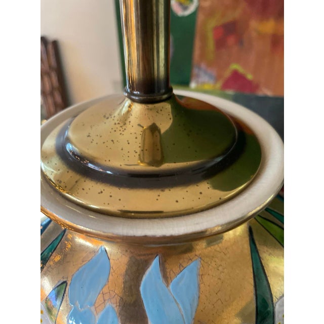 Baby Blue Vintage Enamel Painted Iris Lamp For Sale - Image 8 of 10