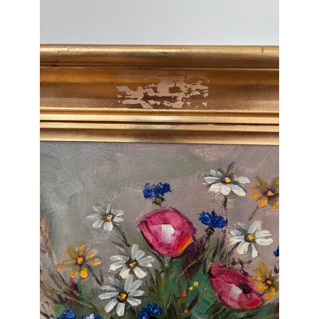 Textile Vintage Original Flower Still Life Oil Painting: Framed Floral Art For Sale - Image 7 of 10