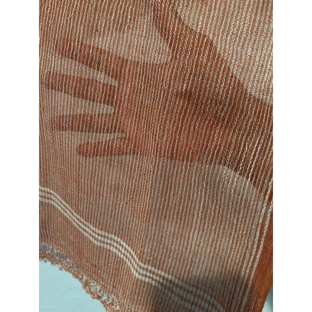 100% Cotton Towel Napkin Fabric Orange Brown Coral White Stripes Handmade Handspun Large Natural Organic Set of Two (2) For Sale - Image 9 of 13