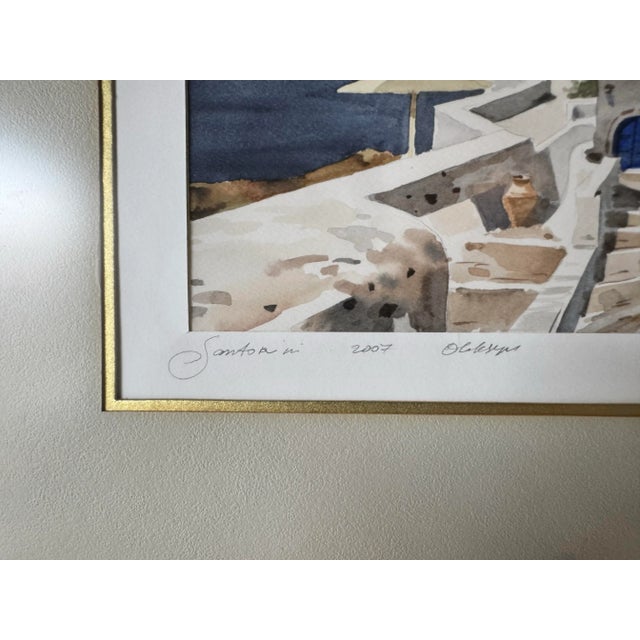 1980's Vintage Santorini Watercolor Landscape Painting, Signed For Sale - Image 10 of 11