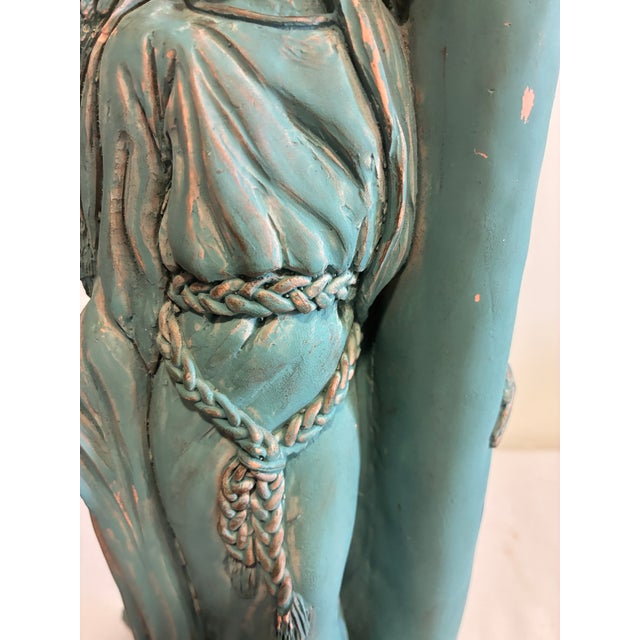 Vintage Terracotta Angel Candle Holder Sculpture With Verdigris Patina For Sale In Oklahoma City - Image 6 of 15