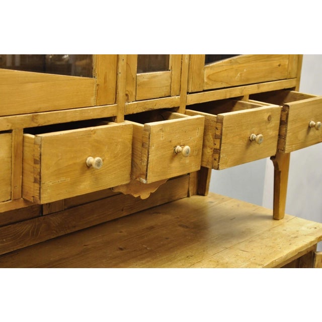 Antique French Country Provincial Pine Wood Buffet Cupboard China Cabinet Hutch For Sale - Image 17 of 18