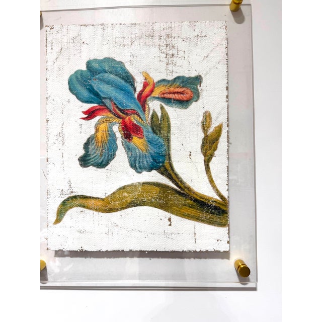Contemporary Vintage Teal Iris - Hand Textured Turquois Iris For Sale - Image 3 of 8