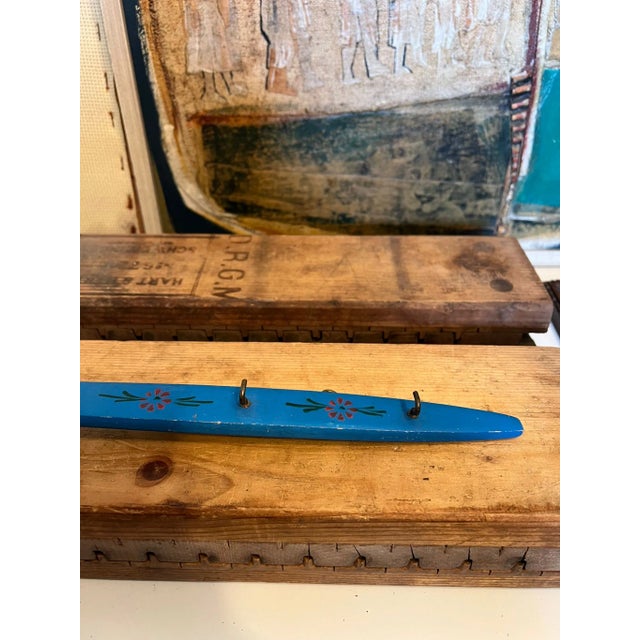 Wood 1970s Vintage Hand Painted Wooden Spoon With Hanger and Hooks For Sale - Image 7 of 8