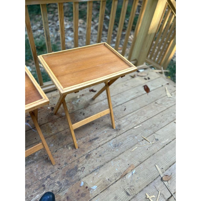 Vintage Mid-Century Modern Dolphin Teak Folding Tv Tray Tables (Set) For Sale - Image 11 of 11