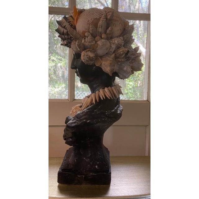 Black Shell Bust - Planter by Artist, Fancy, May River Neptune, Signed For Sale - Image 8 of 10