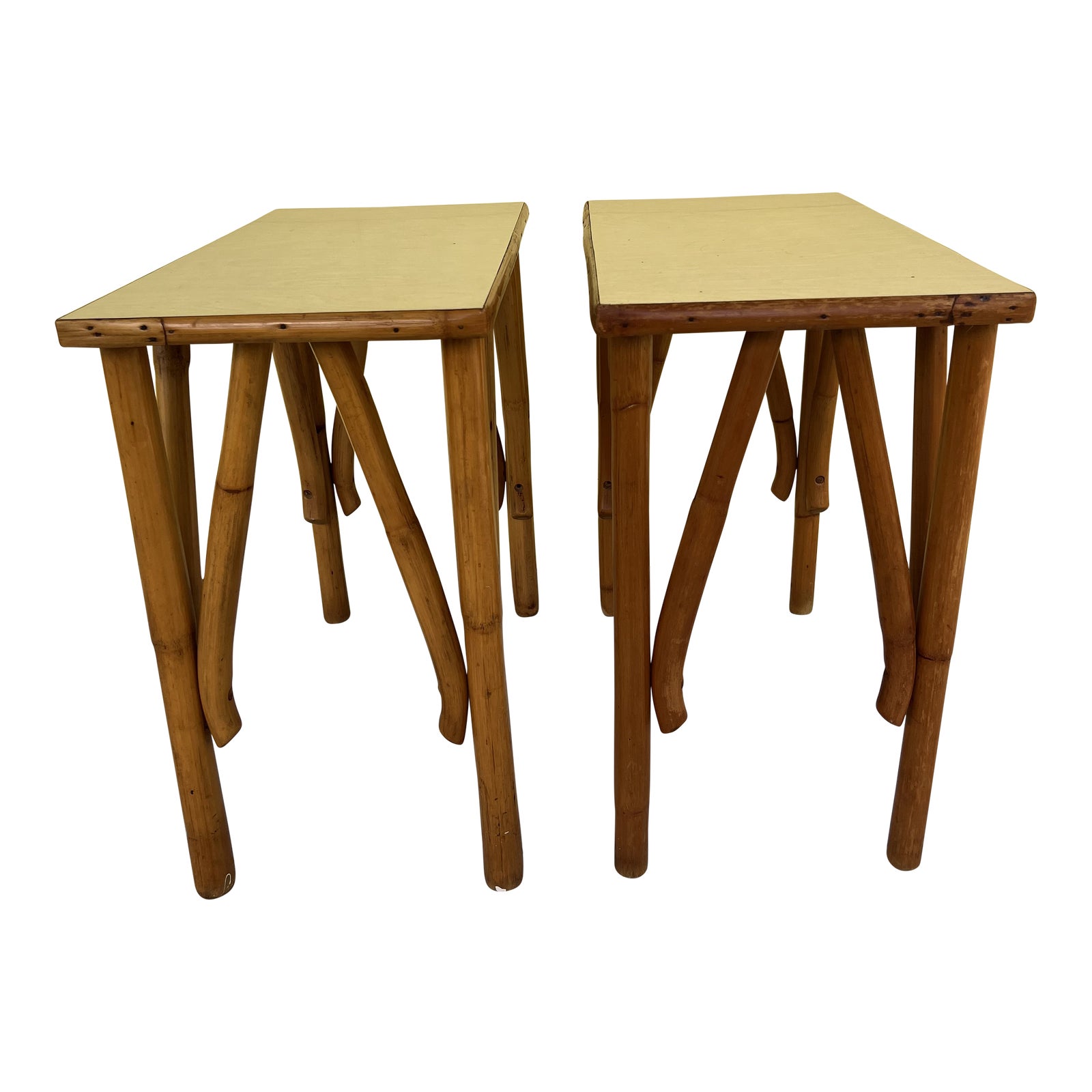 Mid Century Bamboo Rattan Side Tables a Pair Chairish