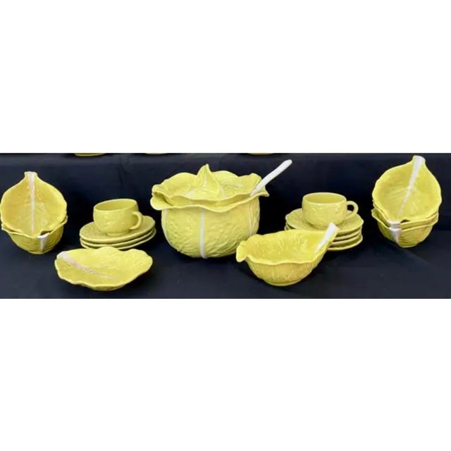 Yellow Yellow Portuguese Cabbage Leaf Dinnerware Set of Fifty Four Pieces For Sale - Image 8 of 13