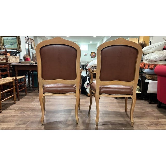 French Provincial Pair of Vintage Leatherette Armchairs For Sale - Image 3 of 5
