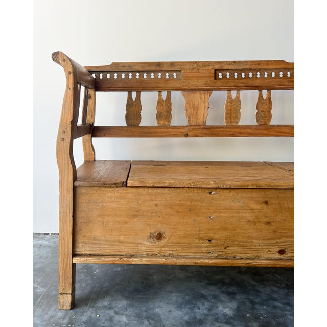Tan Antique European Pine Storage Bench For Sale - Image 8 of 10