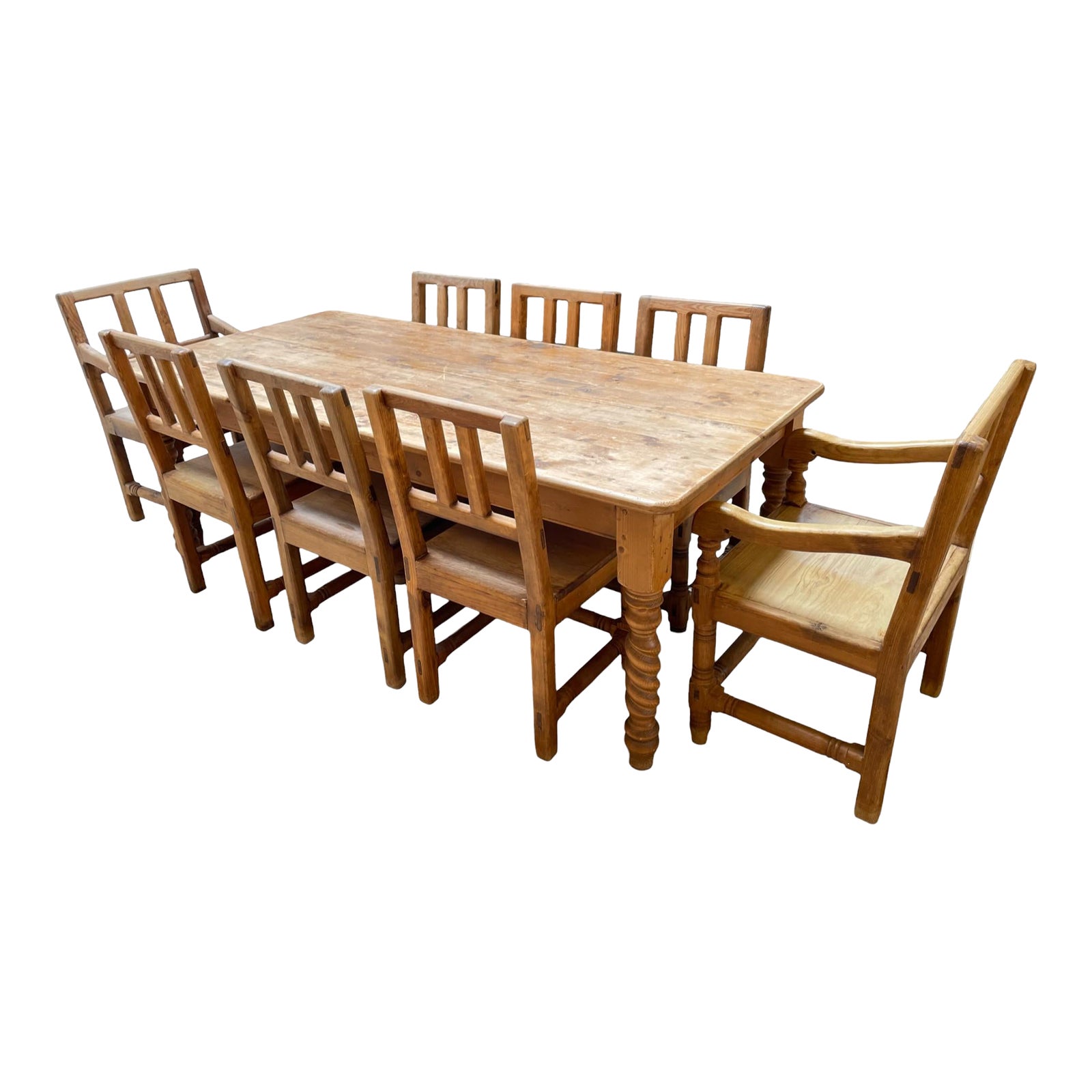 Late 20th Century Vintage Pine Modern Style Dining Table & 8 Chairs ...