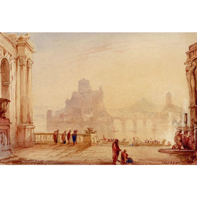 John Harper, Italianate Architectural Capriccio, Early 1800s, Ink & Wash Drawing For Sale - Image 4 of 4