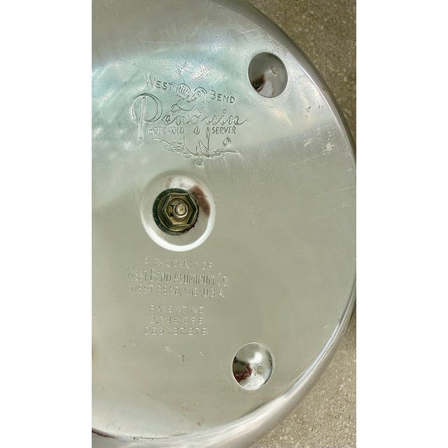 Metal Iconic MCM Vintage West Bend Penguin Hot & Cold Server/Ice Bucket- Chrome Finish, Embossed Penguin Designs, & Tortoiseshell Brown Bakelite Handles For Sale - Image 7 of 10