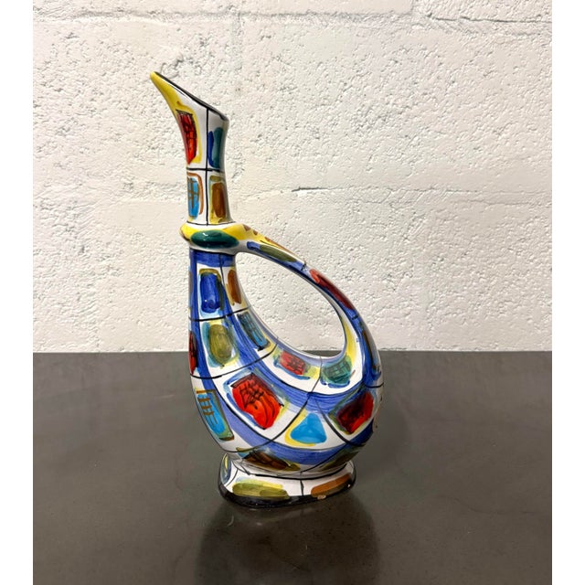 Vintage Italian Hand-Painted Ceramic Decanter For Sale - Image 4 of 8