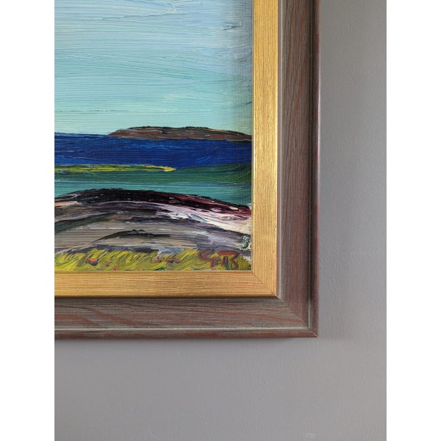 Mid-Century Modern 'Echoes of the Coast' Original Mini Abstract Coastal Landscape Oil Painting, Framed For Sale - Image 6 of 10