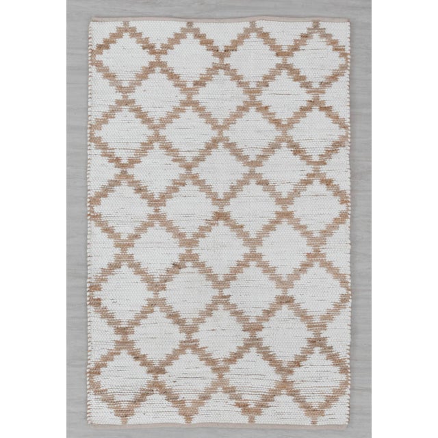 Jute Cotton White Diamond Design Boho Hand Woven Rug For Sale - Image 9 of 9