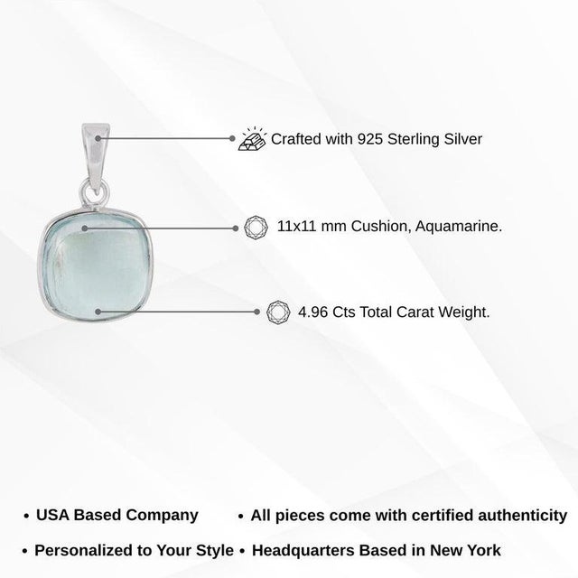 Cushion Cut Aquamarine Bezel Set Solitaire Pendant in 925 Sterling Silver For Sale - Image 12 of 14