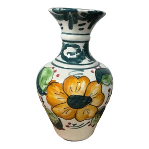 Hand Painted Ceramic Floral Vase Small Decorative Pottery Green Yellow 6in