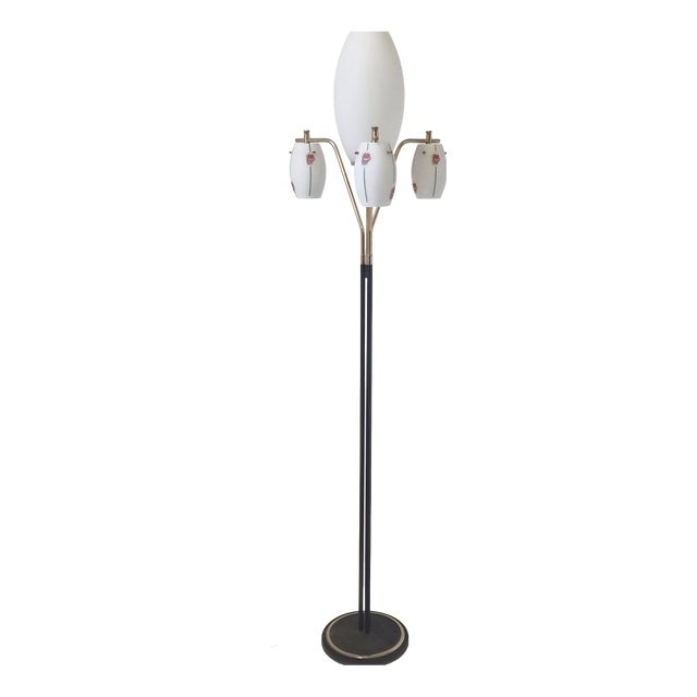 Vintage Floor Lamp in Metal and Opal Glass from Maison Arlus, 1950s For Sale