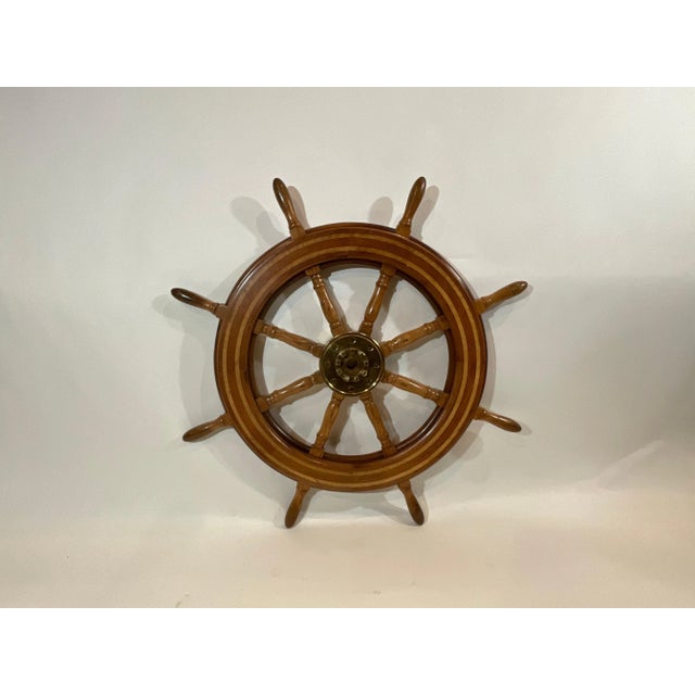 Ships Wheel with Brass Hub and Inlay For Sale - Image 10 of 11