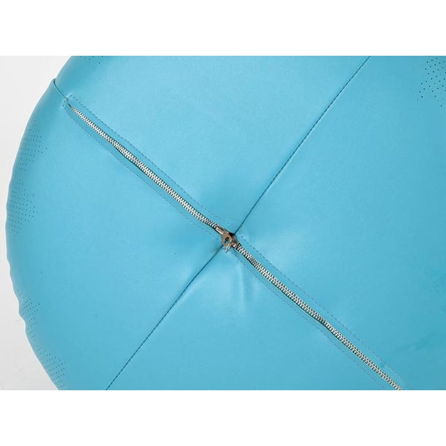 Metal Dilly Dally Pouf in Turquoise Leather by L. Massoni for Poltrona Frau, Italy, 1968 For Sale - Image 7 of 14