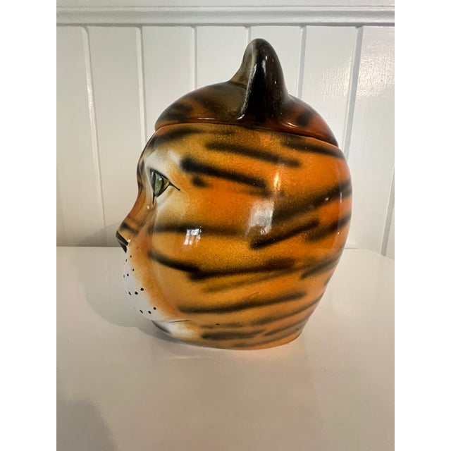Italian mid century hand painted ceramic tiger cookie jar. Each piece is unique and one of a kind due to being hand...