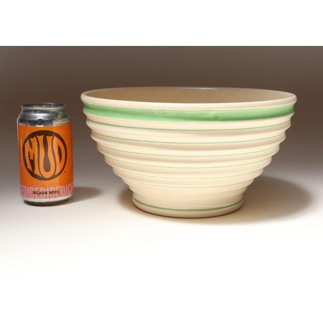 Vintage Stoneware Beehive Cream and Green Striped Yellow Ware Mixing / Salad Bowl For Sale In New York - Image 6 of 15