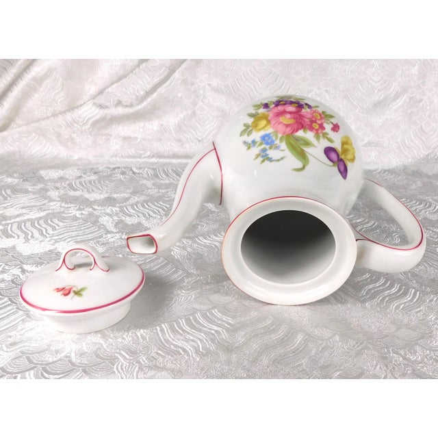 Ceramic 1980s Hutschenreuther Coffee Pot With Floral Design and Pink Trim For Sale - Image 7 of 9