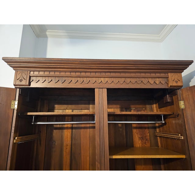 Signed 19th Century Walnut Armoire Wardrobe With Hand Carved Details For Sale - Image 4 of 12