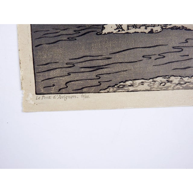 French 1925 Philip Needell Le Pont d'Avignon Woodcut Print For Sale - Image 3 of 4