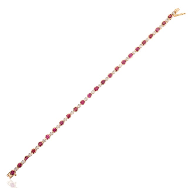 Oval Cut Ruby and Diamond Tennis Bracelet by VRJewels For Sale In New York - Image 6 of 7